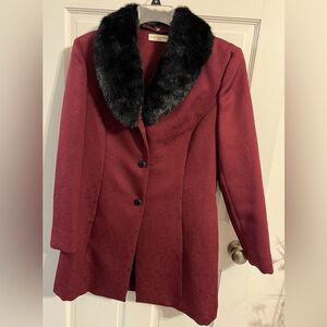 Amanda Smith Burgundy Coat with Black Faux Fur Collar